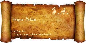 Hege Ádám névjegykártya
